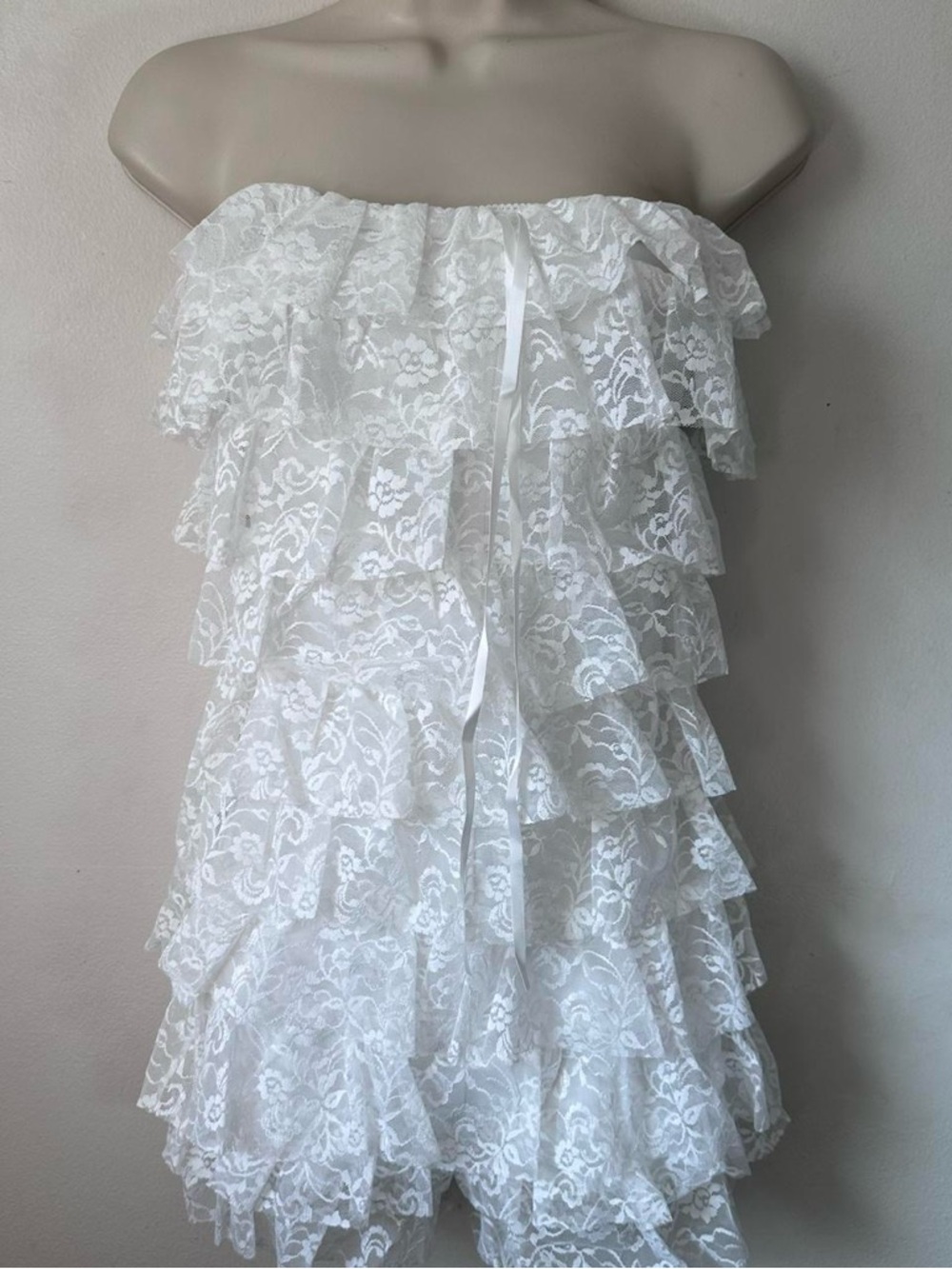Tiered White Lace Strapless Romper